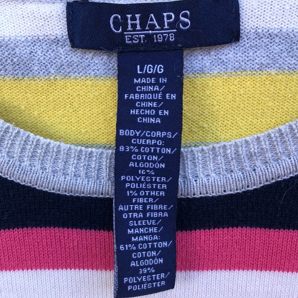 Chaps Women’s Large Grey Striped Cotton Blend Long Sleeve Lightweight Sweater - Picture 2 of 4